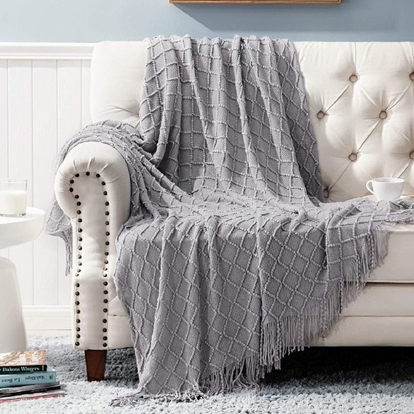 Orange/Coral Bohemian Tassel Knit Throw Cozy Fringe Patterned Farmhouse Blanket - Picture 14 of 16